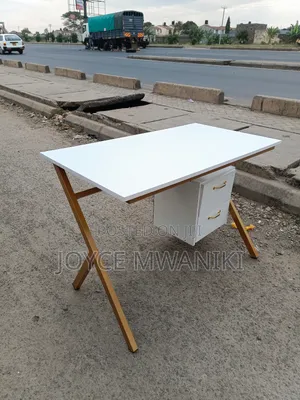 Study Desk With Drawers, White and Gold 