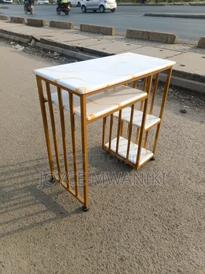 Manicure Gold and White Marble Table With Shelves 