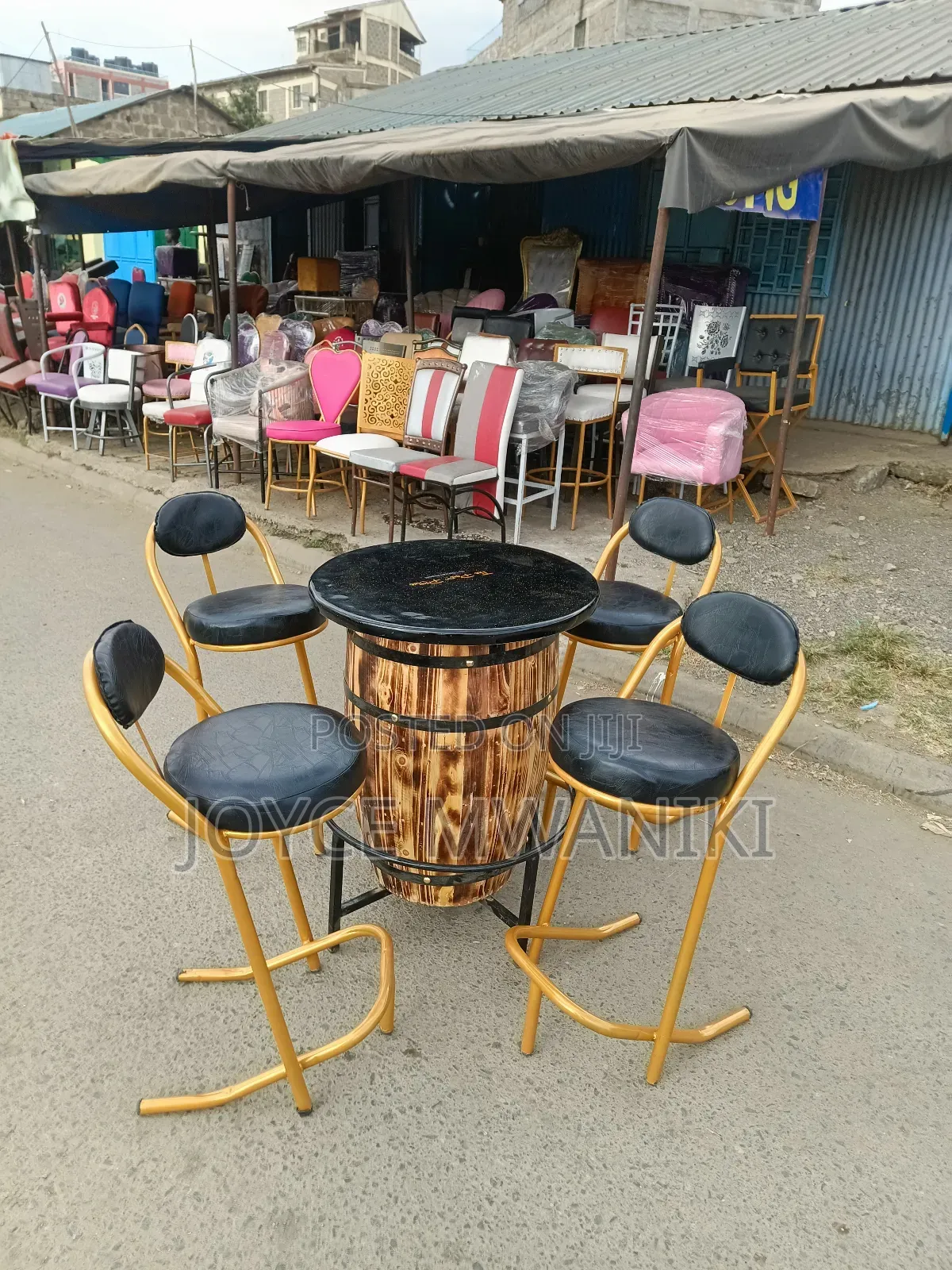 High Bar Set With Barrel Branded Marble Table 
