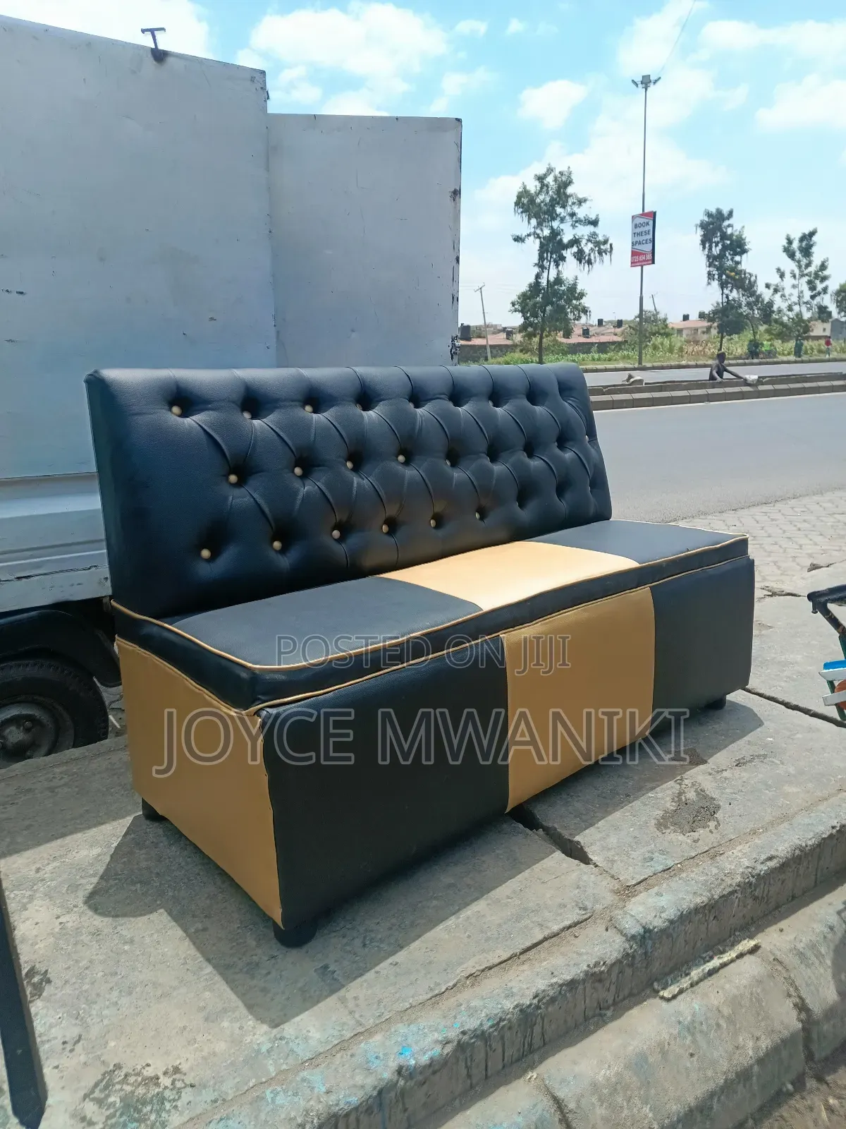 Waiting Couch or Restaurant Couch, Black and Gold 