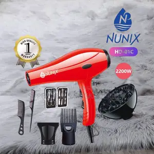 Nunix Hd-01c Red Blow Dryer for Quick Styling With Accessories
