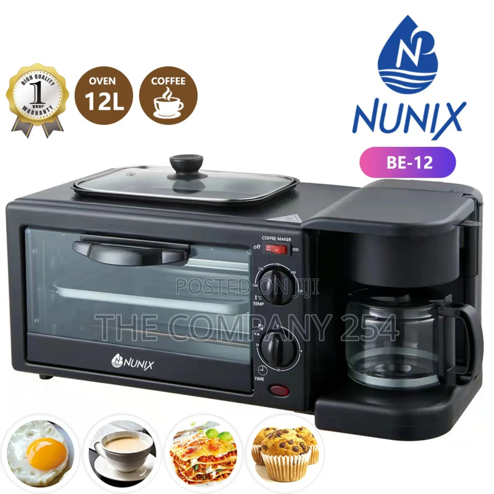 Nunix 3 in 1 Breakfast Maker; Toaster,Oven, Coffee Maker