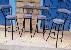 Grey Velvet Bar Stool With Footrest.