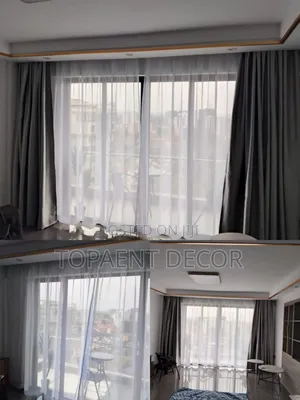 Light Grey Blackout Window Curtains and Plain White Window Sheers