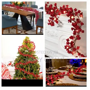 1.8m Red Berry Christmas Garland With Light