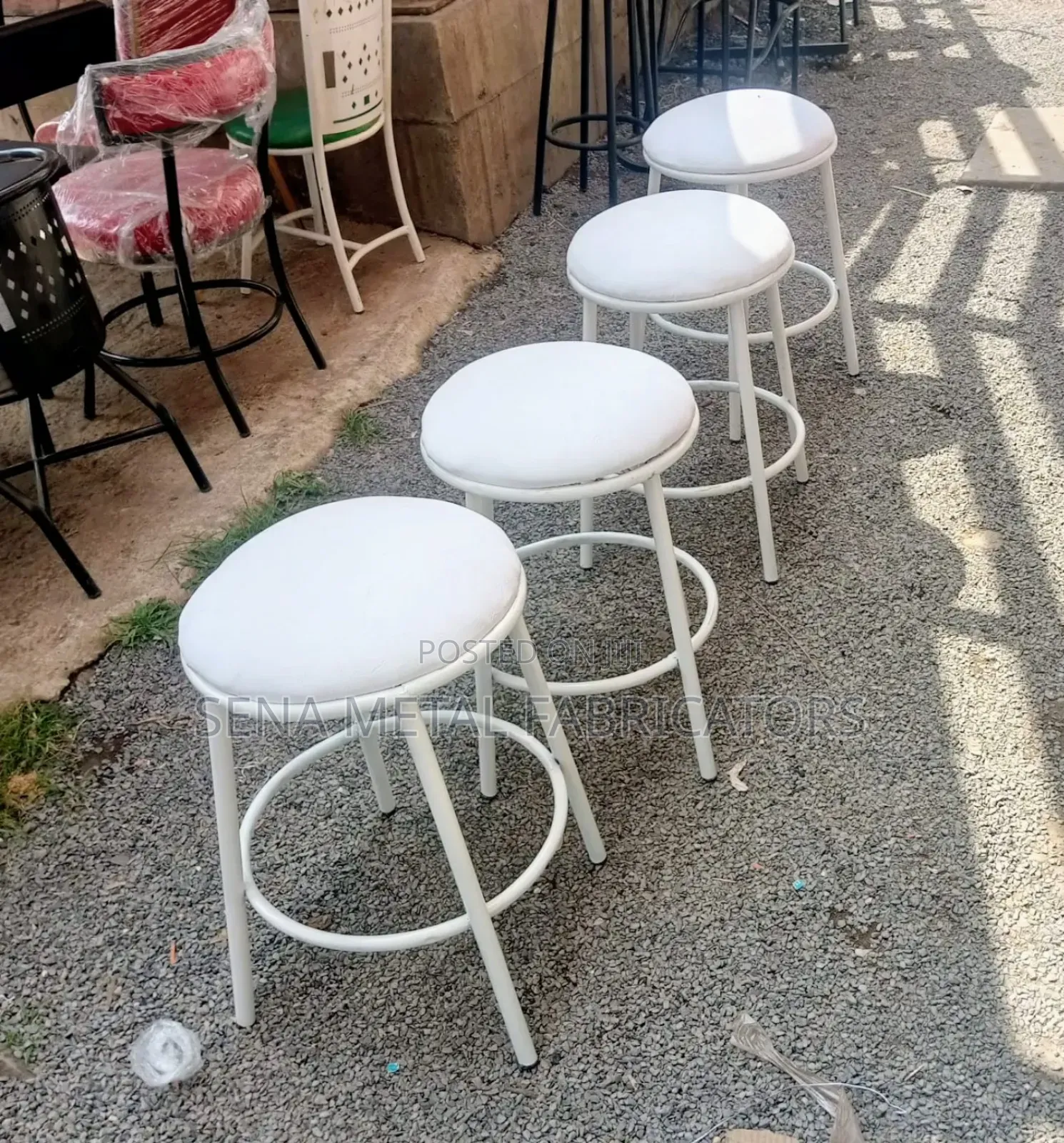 Low Bar Stools With White Powder Coating Finish.