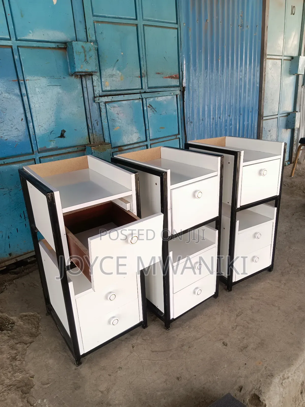 Salon Drawers With Storage Unit, White, Black Frame 