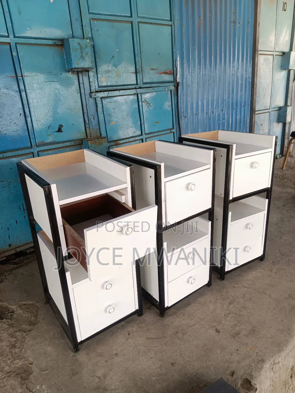 Salon Drawers With Storage Unit, White, Black Frame 