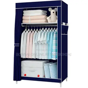 Fabric Folding Wardrobe With Steel Frame – Navy Blue Storage Cabinet