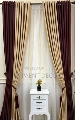 Beige and Maroon Living Room Classy Elegant Window Curtains
