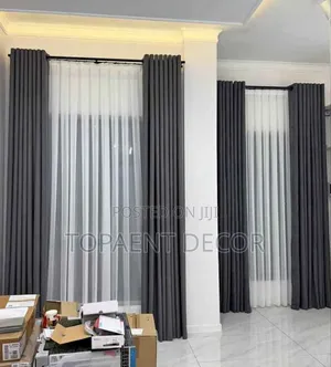 Grey Drapery Fabric and Plain White Curtain Sheer
