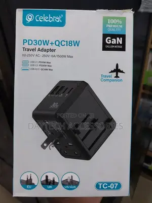 Celebrat Pd30w+Qc18w Travel Adapter (Model: Tc-07).