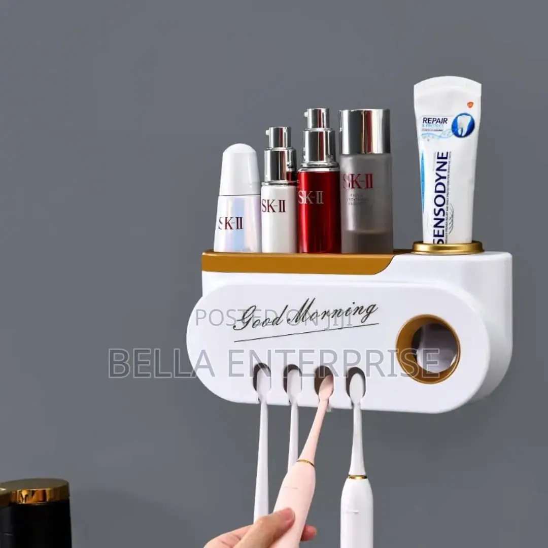 Classy Good Morning Toothpaste Dispenser and Toothbrush Holder