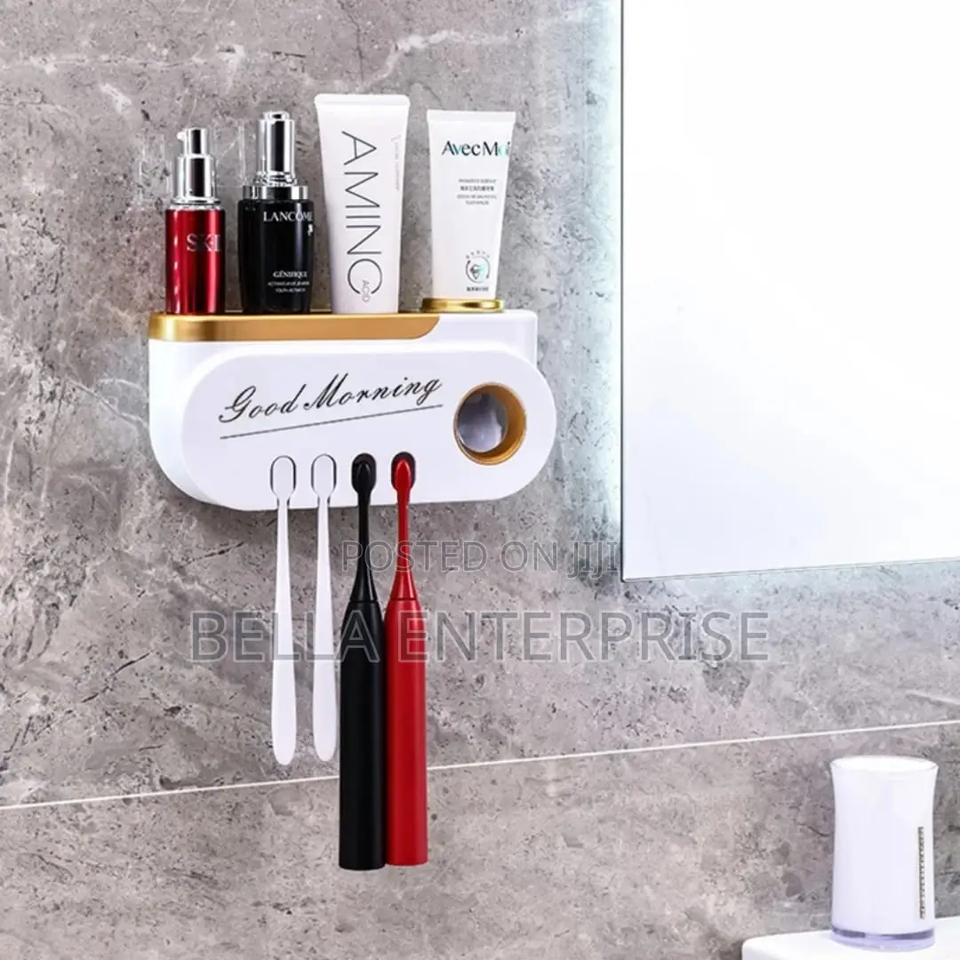 Classy Good Morning Toothpaste Dispenser and Toothbrush Holder