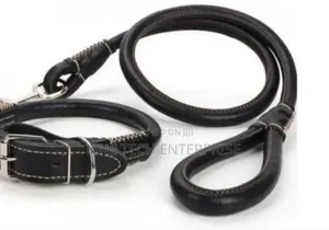 Complete Set Easy Grip Rolled Up Leather Dog Collar and Leash