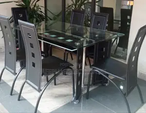 Executive 6 Sitter Glass Dining Table With Leather Seat