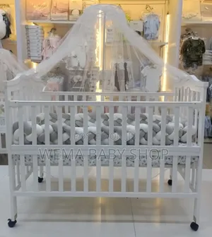 Wheeled Baby Crib/Cot With Mattress+Braided Bumpers+Stand M/Net