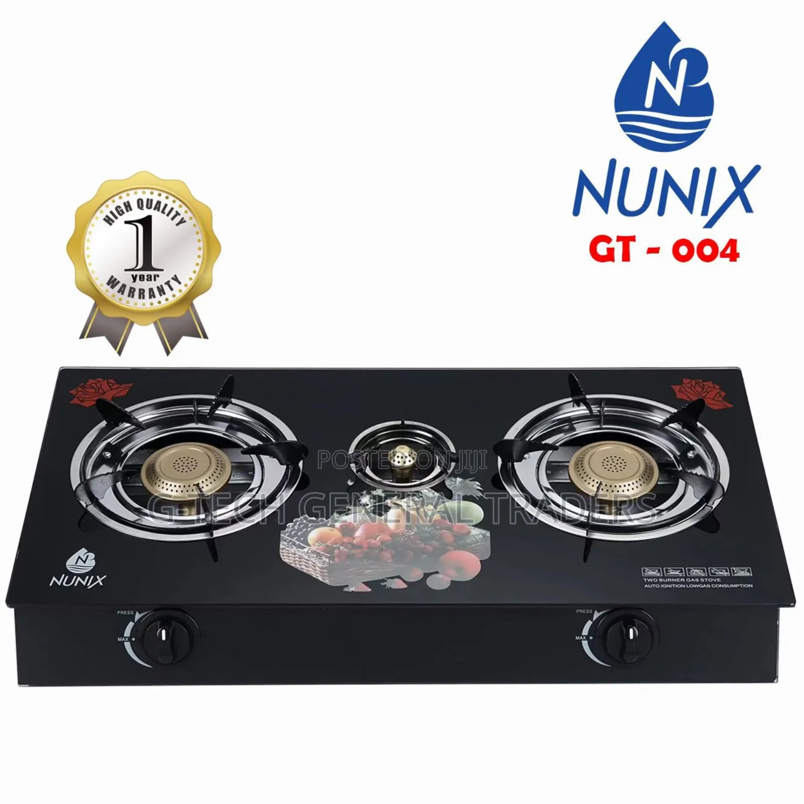Nunix 3burner Glass Top Auto Ignition Gas Stove