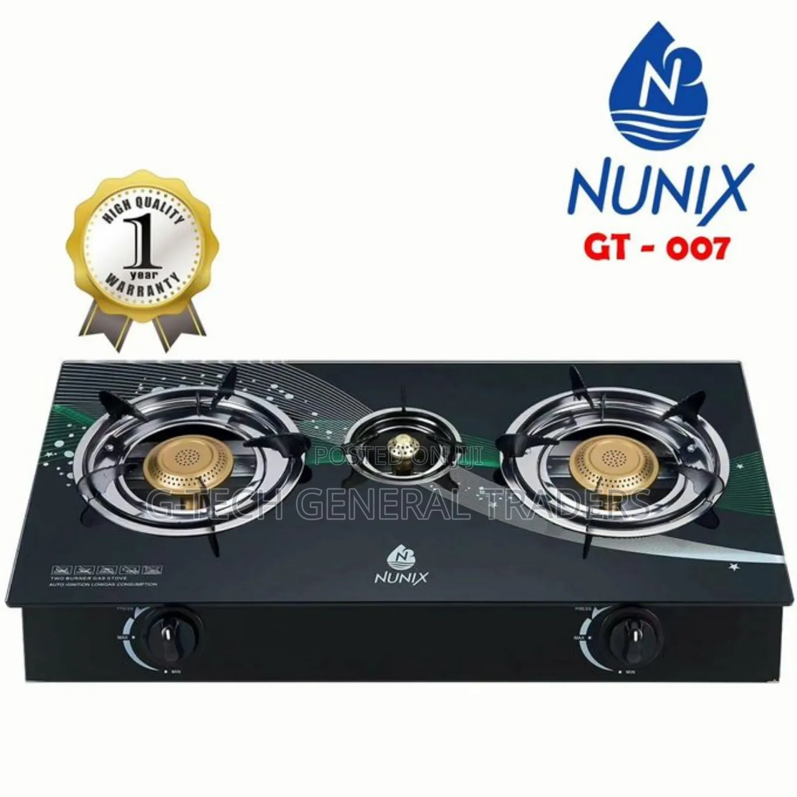 Nunix 3burner Glass Top Auto Ignition Gas Stove