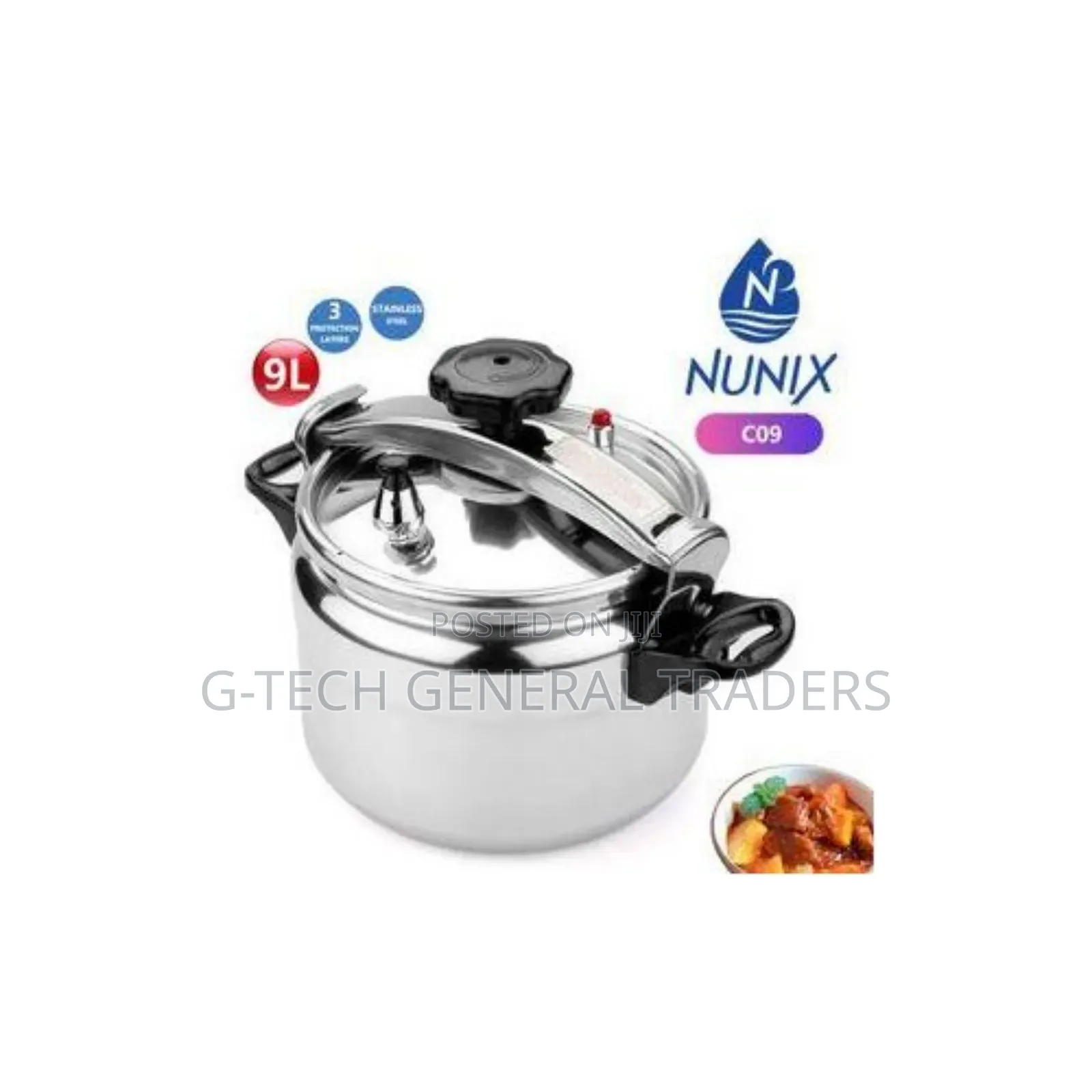Nunix Aluminium Pressure Cooker - Explosion Proof 9 L -silver