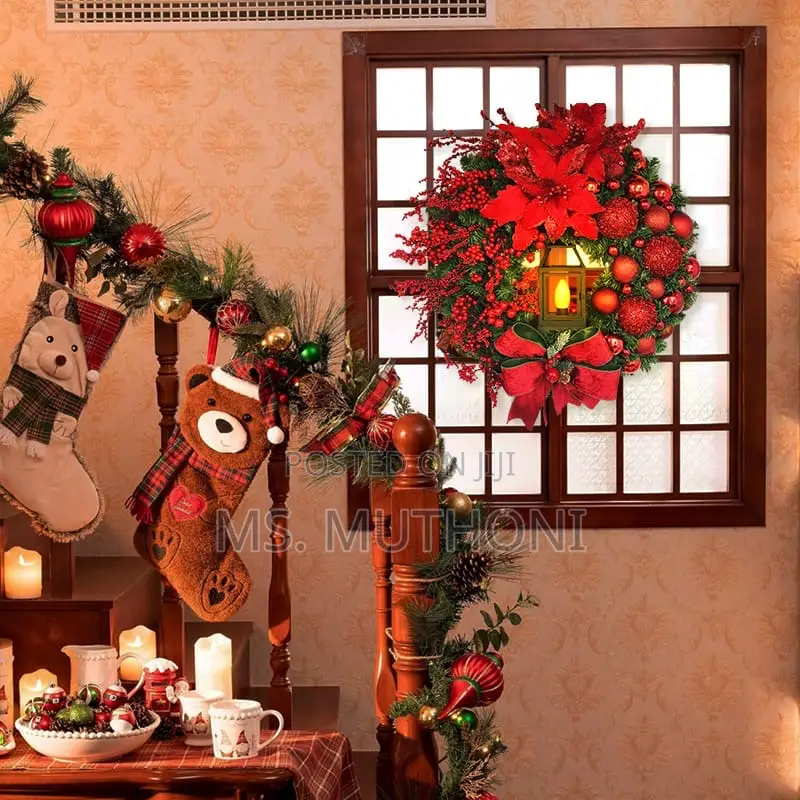Front Door / Wall Christmas Wreath With a Lamp