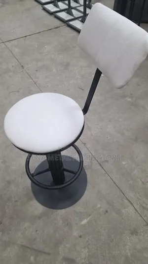White Bar Stool With Footrest, Heavy-Duty Metal Frame.