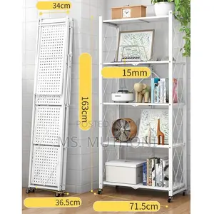 White 5 Tier Foldable Movable Metallic Storage Rack*