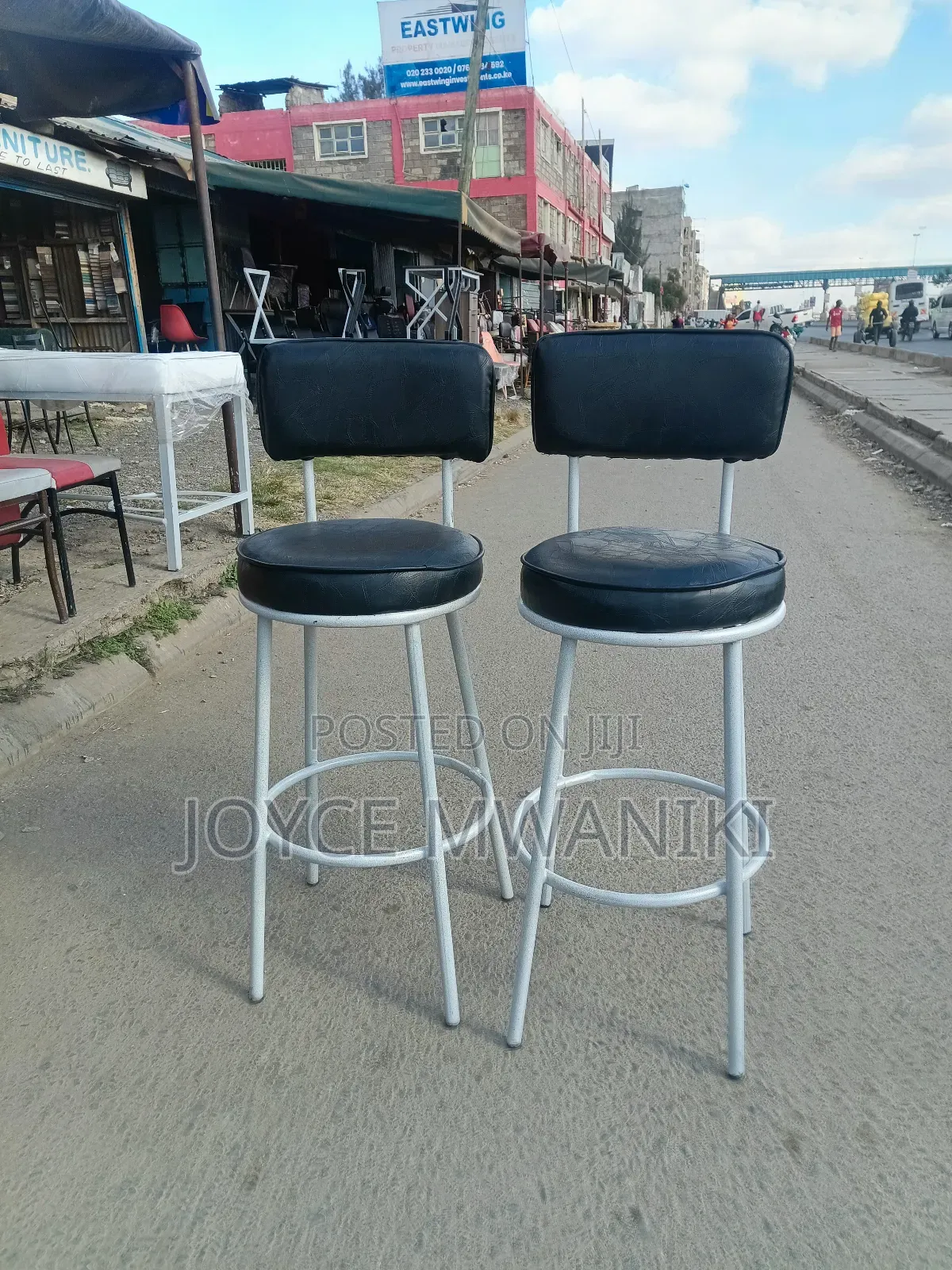 Counter Stools or Bar Stool, White Frame Black Leather