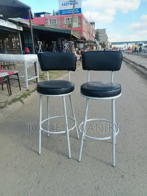 Counter Stools or Bar Stool, White Frame Black Leather