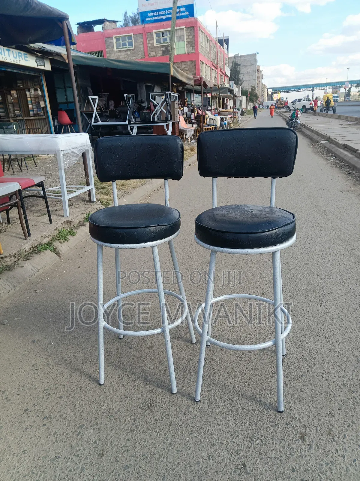Counter Stools or Bar Stool, White Frame Black Leather