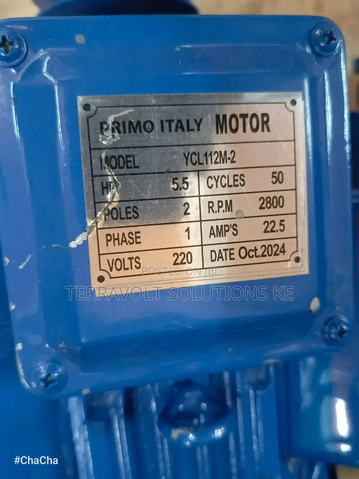 5.5hp Primo Italy Single Phase Motor