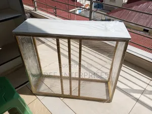 Console Table. Gold and White Top.