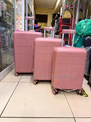 Pink 3 in 1 Premium Quality Rubber Suitcase Set Size 28