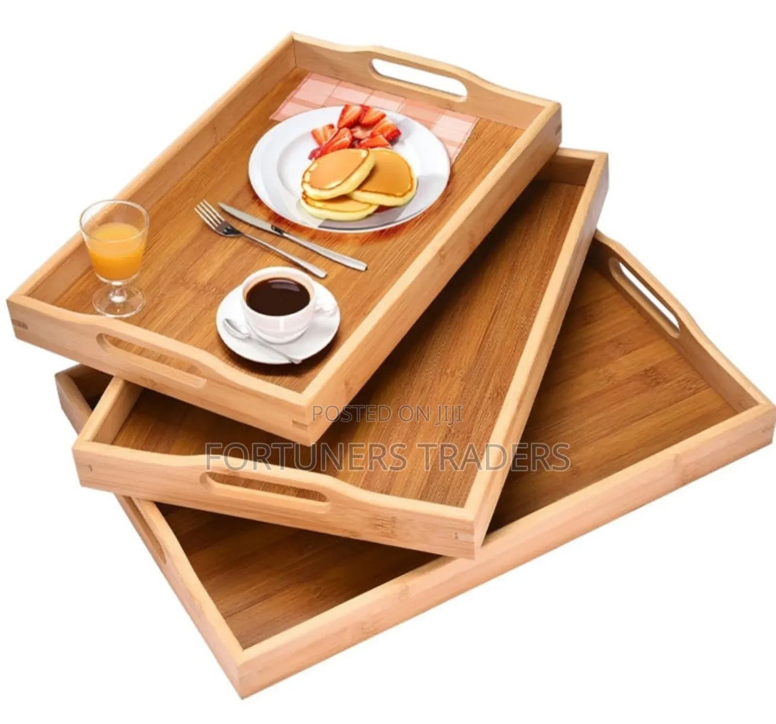 3 Pack Bamboo Serving Tray Set, Premium Wood Trays