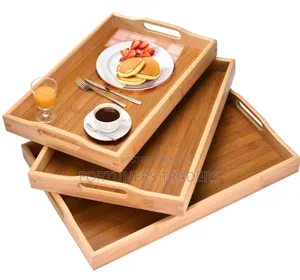 3 Pack Bamboo Serving Tray Set, Premium Wood Trays