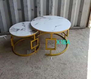 Elegant Round Circular Marble Textured Nesting Coffee Tables 2 Pieces