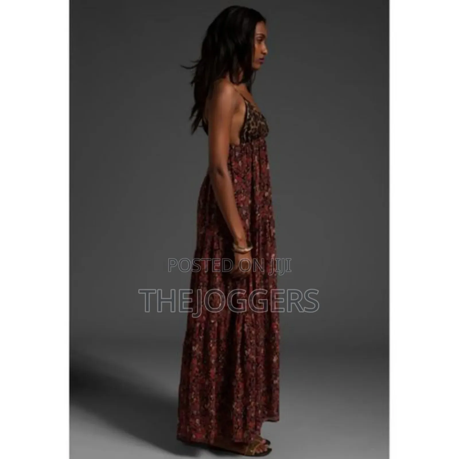 Blu Moon Leopard Floral Multi Color Brown Cami Maxi Dress