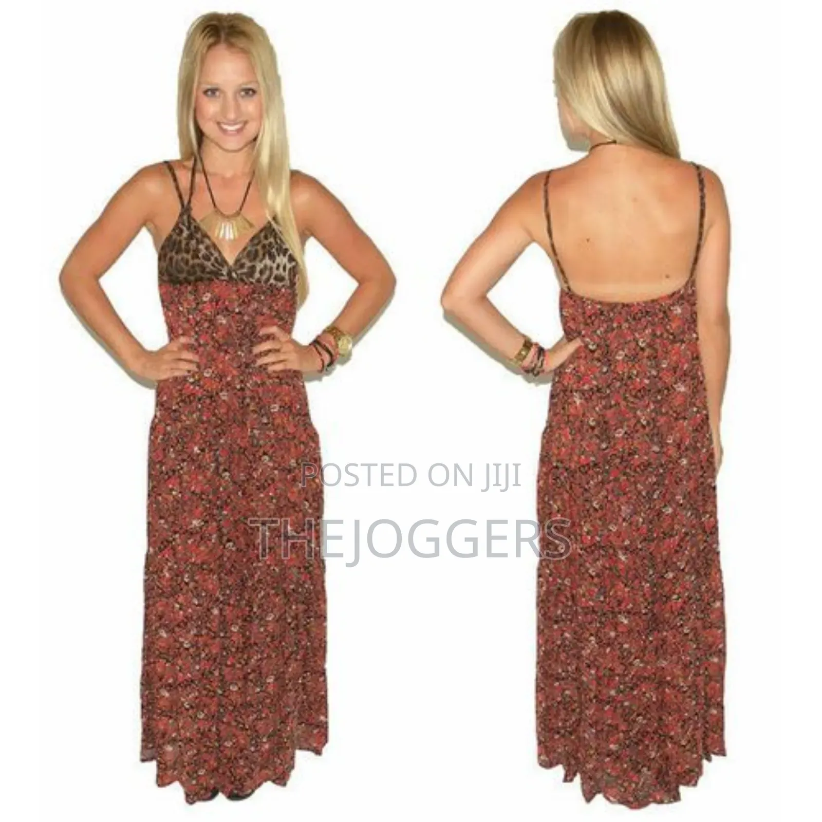 Blu Moon Leopard Floral Multi Color Brown Cami Maxi Dress