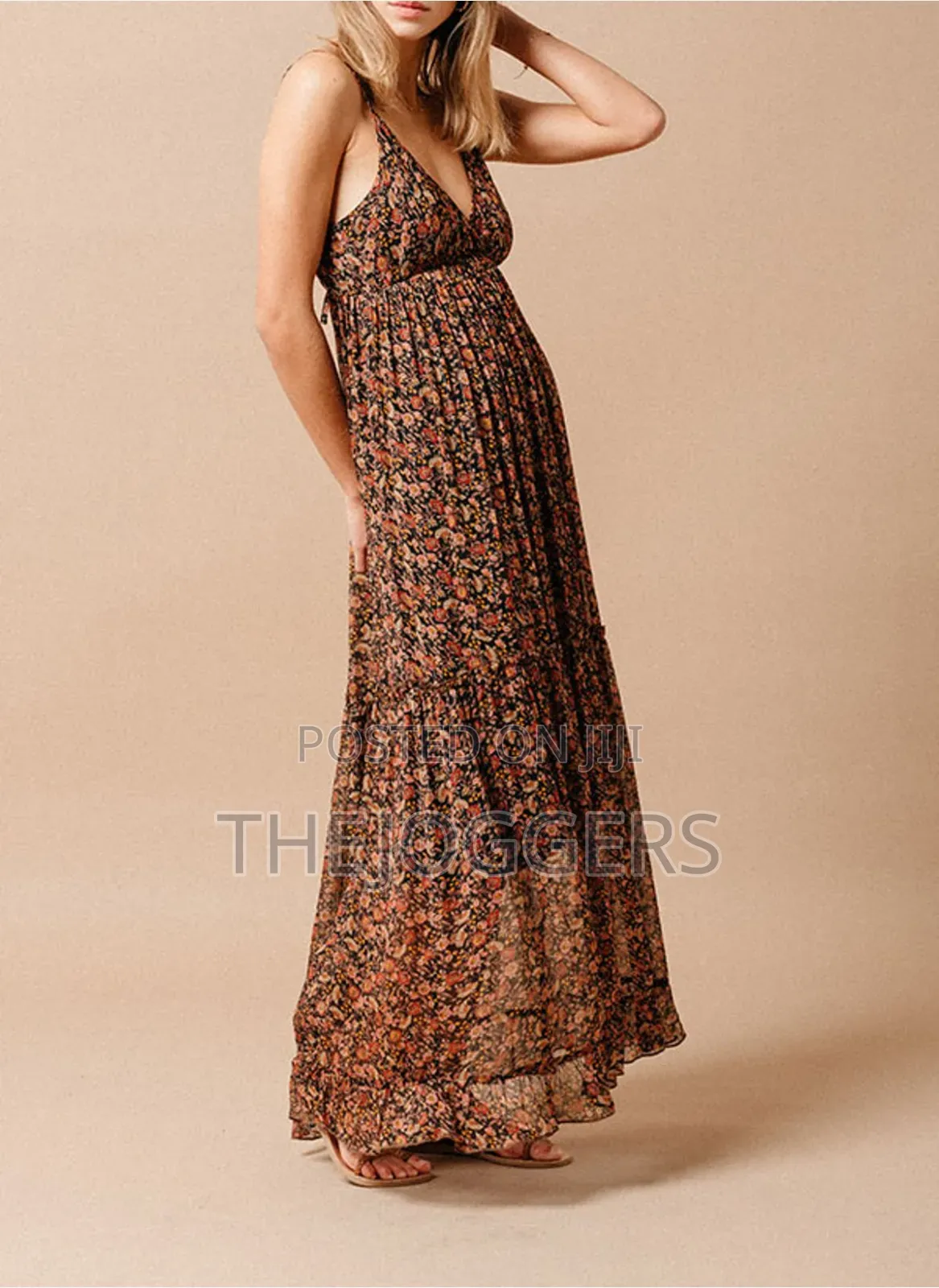 Blu Moon Leopard Floral Multi Color Brown Cami Maxi Dress