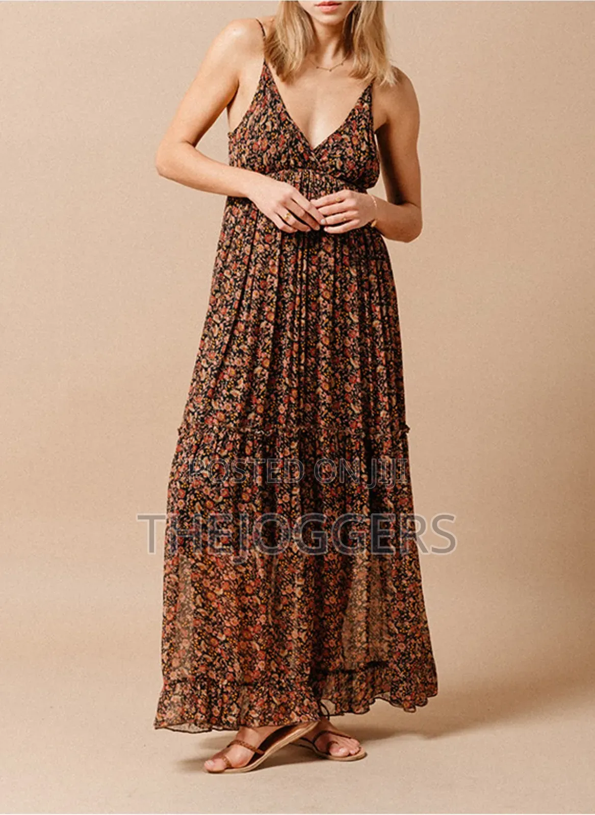 Blu Moon Leopard Floral Multi Color Brown Cami Maxi Dress