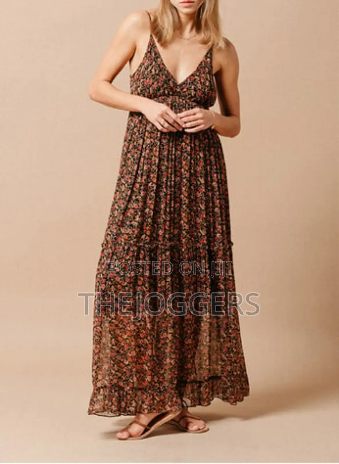 Blu Moon Leopard Floral Multi Color Brown Cami Maxi Dress