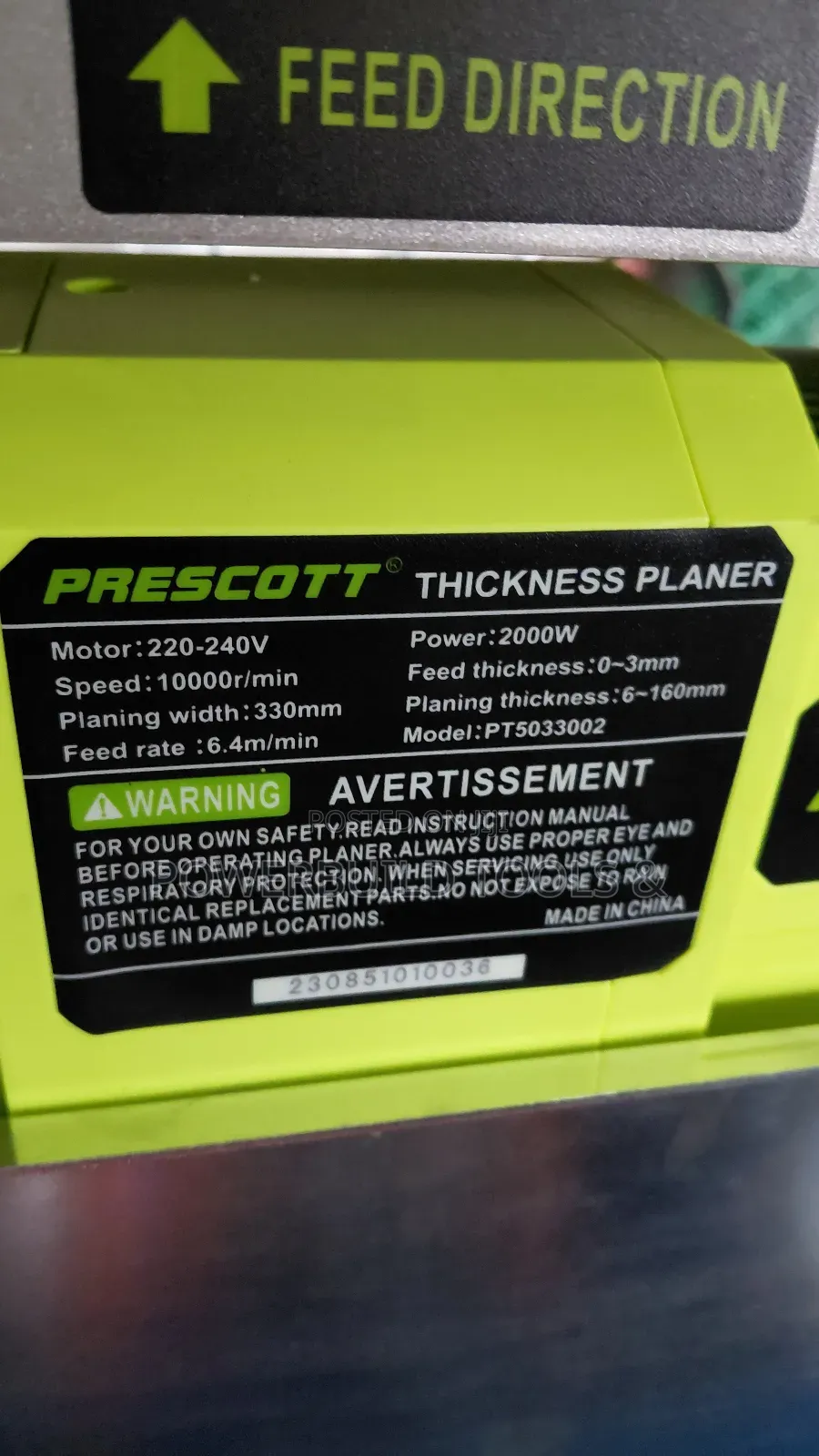 Prescot Thickness Planer 2000w Electric Powered