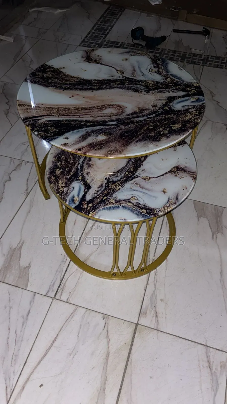 Modern Luxury 2in1 Pure Marble Nesting Table