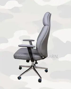 Modern Grey Executive Leather Office Chair — Smooth-rolling Mobility