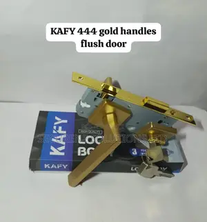 Kafy 444 Gold Door Handle and Lock Set for a Flush Door