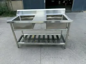 Slotted Stainless Steel Double Bowl Washing Sink: 