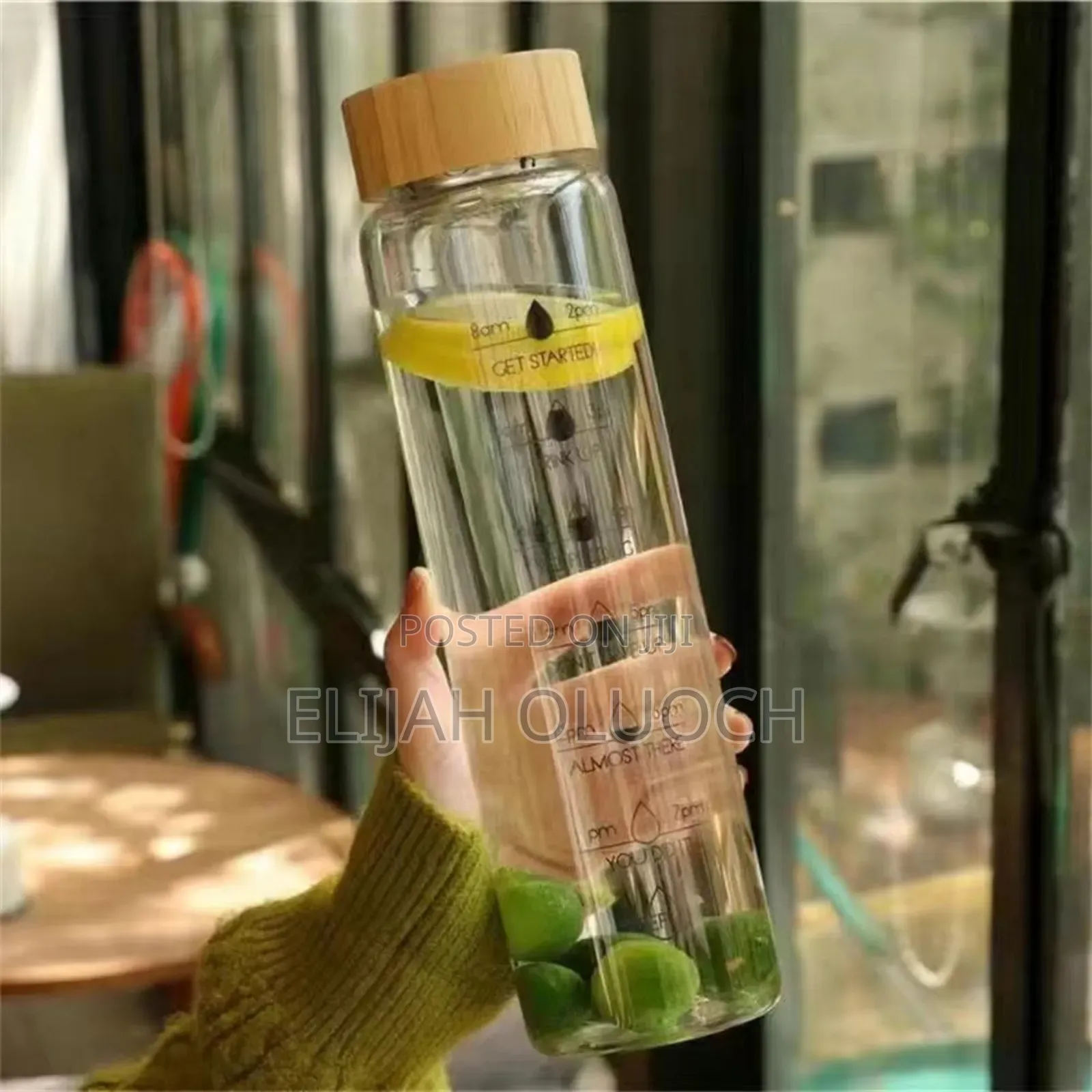Motivational Time Marker Borosilicate Bottle With Bamboo Lid