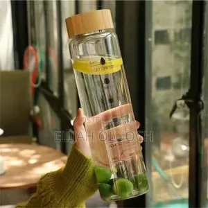 Motivational Time Marker Borosilicate Bottle With Bamboo Lid