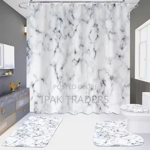 4pcs Bathroom Set – Matching Shower Curtain, Rugs, and Toilet Cover