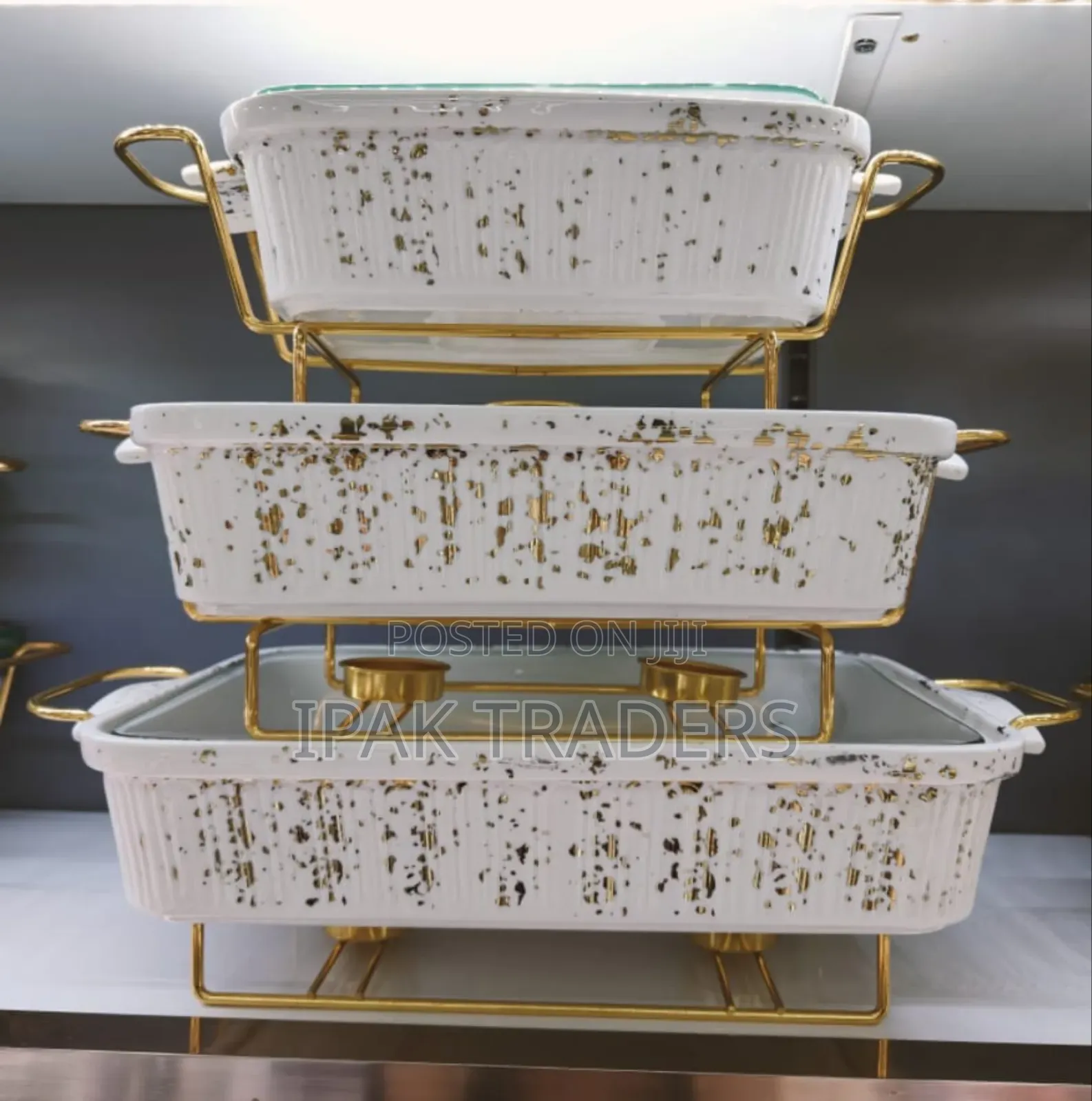 3pcs White Gold Ceramic Chaffing Dish
 Sizes 2pcs 2.5ltrs, 1pc